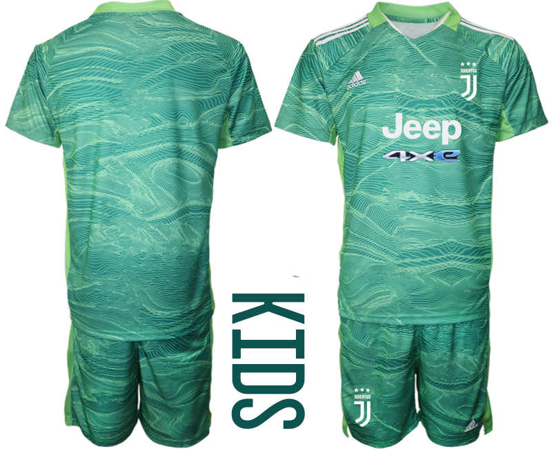 Youth 2021-2022 Club Juventus green goalkeeper blank Soccer Jersey